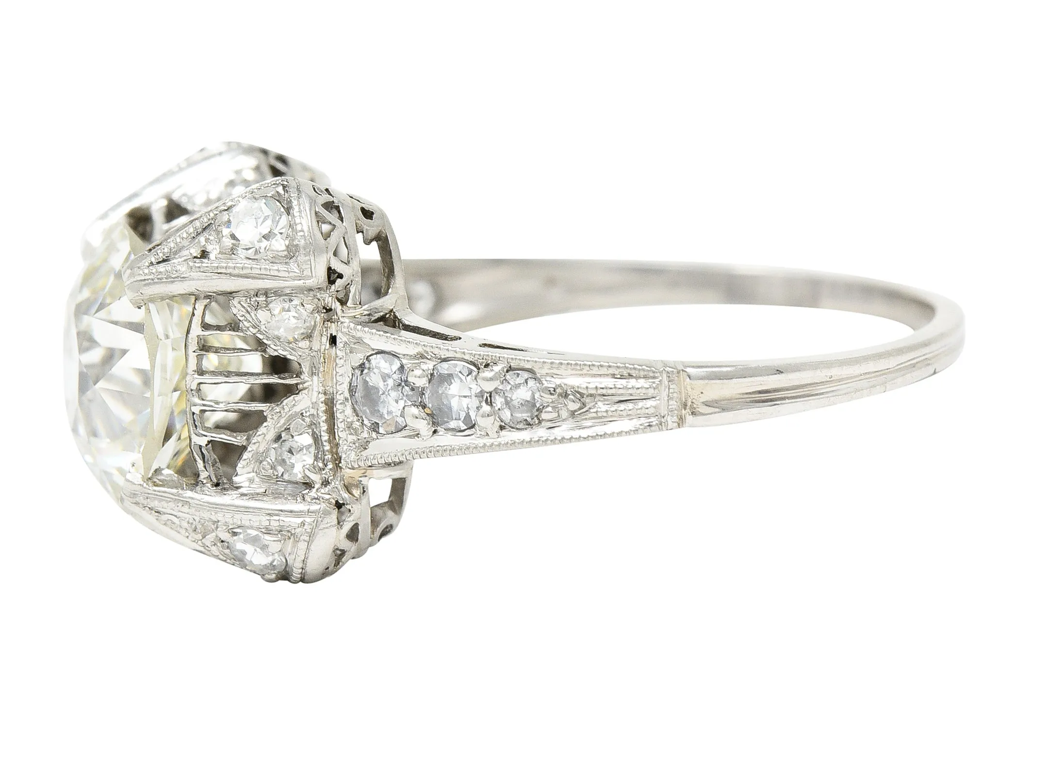 Art Deco 2.53 CTW Old European Cut Diamond Platinum Filigree Engagement Ring
