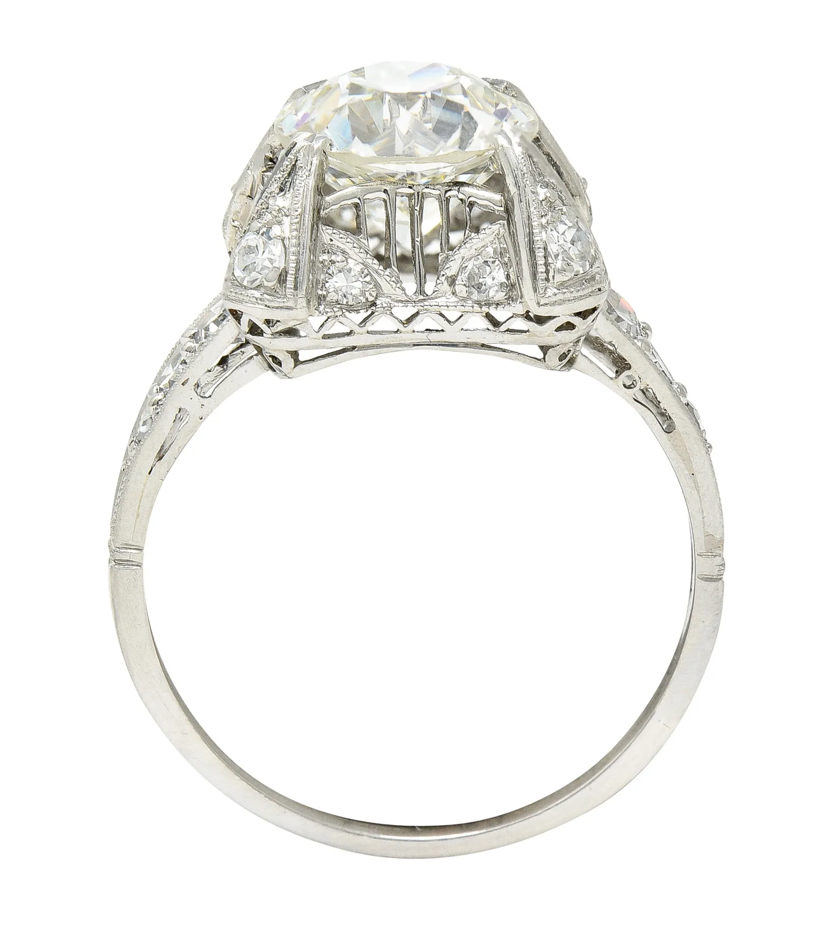 Art Deco 2.53 CTW Old European Cut Diamond Platinum Filigree Engagement Ring