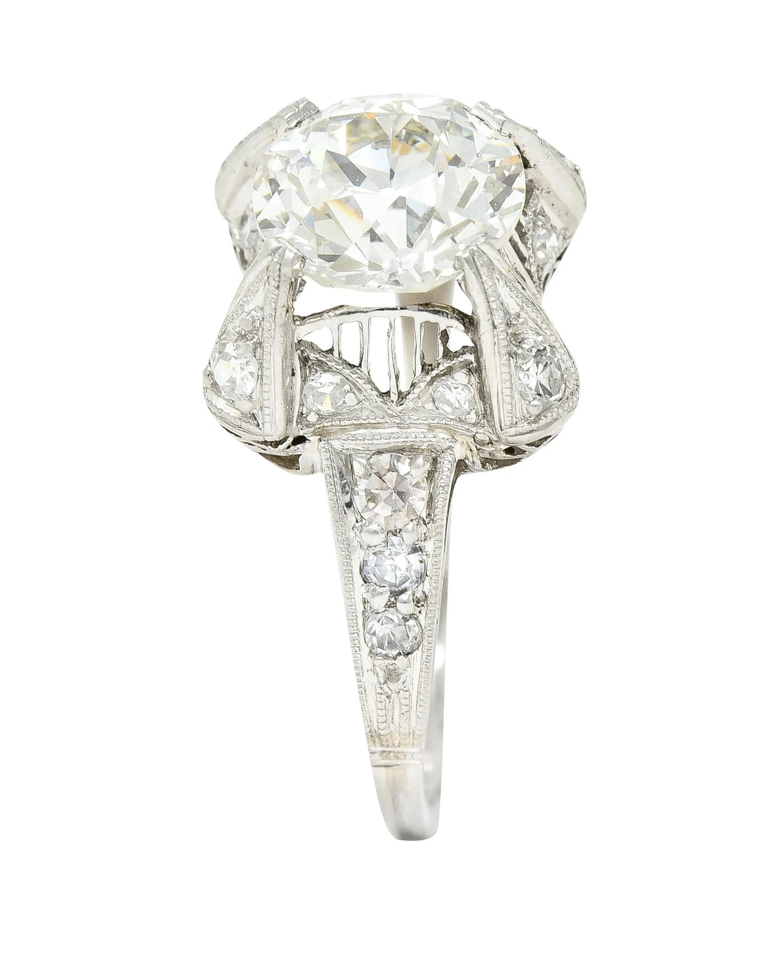 Art Deco 2.53 CTW Old European Cut Diamond Platinum Filigree Engagement Ring