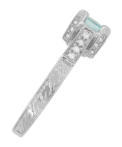 Art Deco Castle 3/4 Carat Aquamarine Engagement Ring in Platinum
