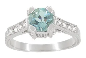 Art Deco Castle 3/4 Carat Aquamarine Engagement Ring in Platinum