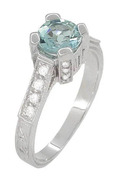 Art Deco Castle 3/4 Carat Aquamarine Engagement Ring in Platinum