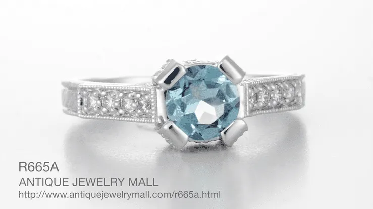 Art Deco Castle 3/4 Carat Aquamarine Engagement Ring in Platinum