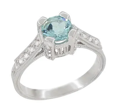 Art Deco Castle 3/4 Carat Aquamarine Engagement Ring in Platinum