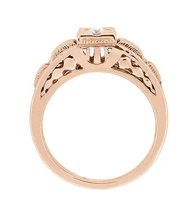 Art Deco Filigree Engraved Diamond Engagement Ring in 14 Karat Rose Gold
