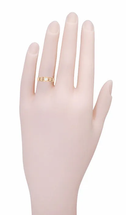 Art Deco Filigree Engraved Diamond Engagement Ring in 14 Karat Rose Gold