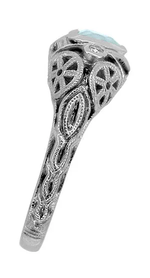 Art Deco Filigree Heart Shaped Sky Blue Topaz Promise Ring in Sterling Silver