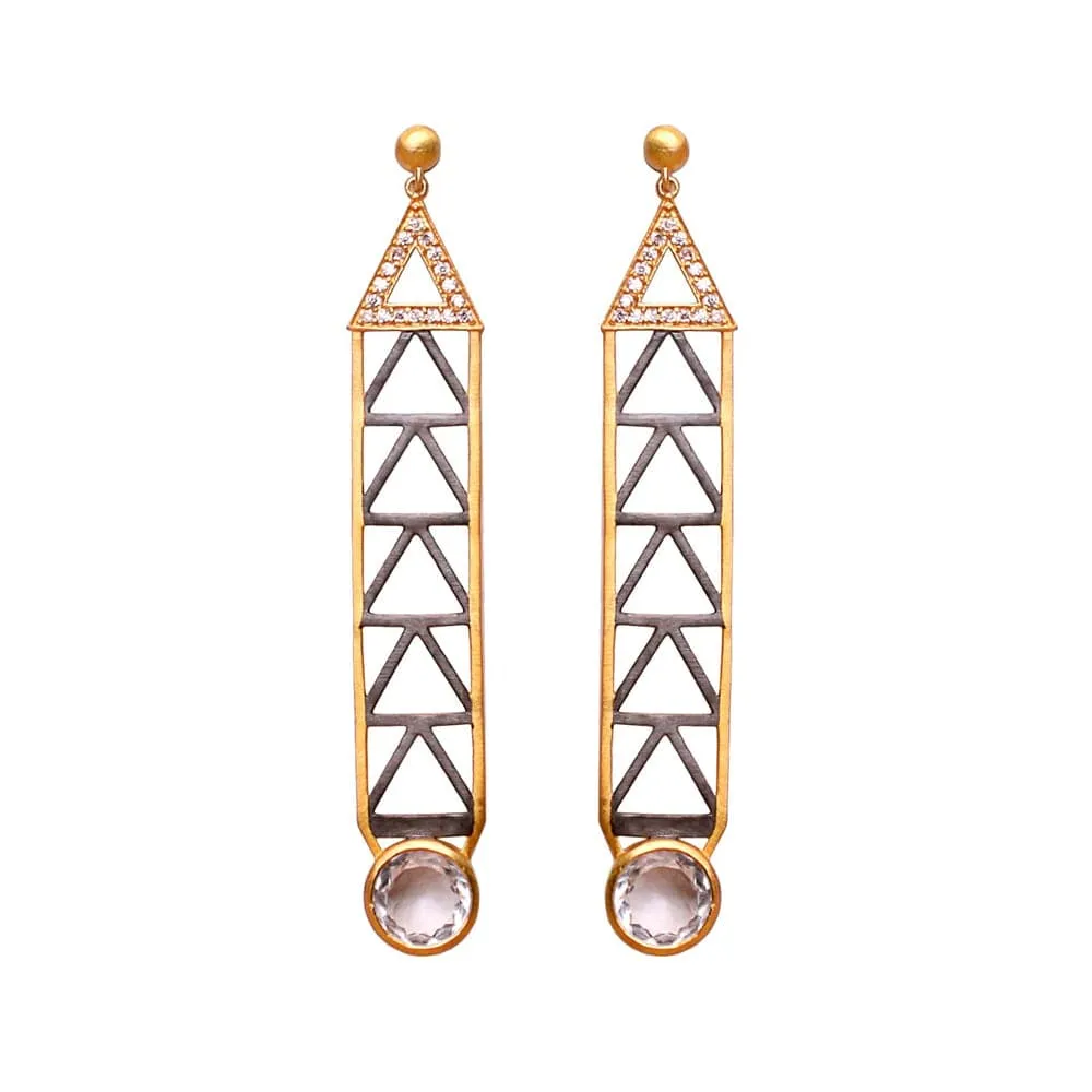 Art Deco Geometric Crystal Drop Two-Tone Earrings