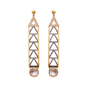 Art Deco Geometric Crystal Drop Two-Tone Earrings