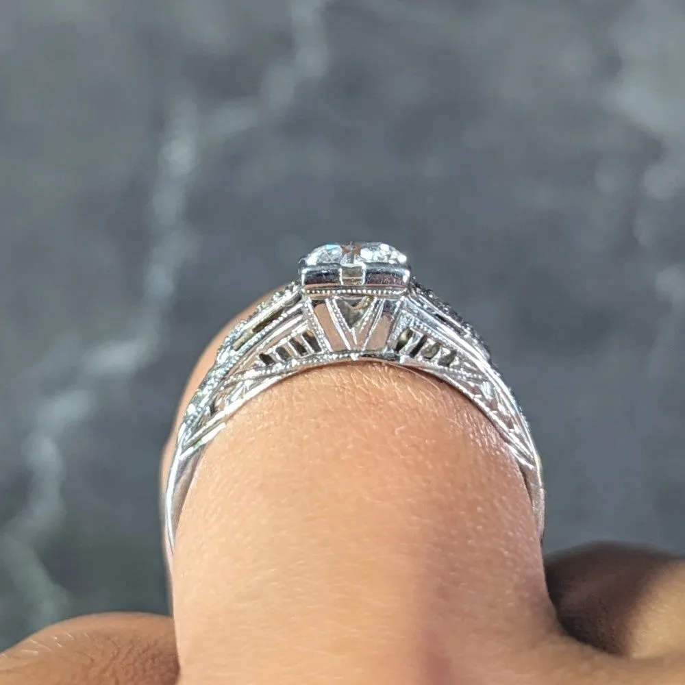 Art Deco Old European Cut Diamond 18 Karat White Gold Vintage Engagement Ring