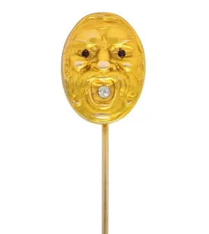 Art Nouveau Diamond 14 Karat Gold Italian Fountain Grotesque Stick pin