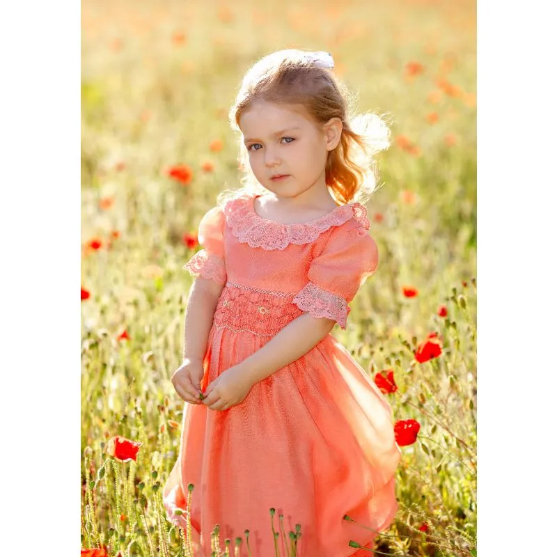 Aurora Royal Chiranthy Hand Smocked Apricot Dress