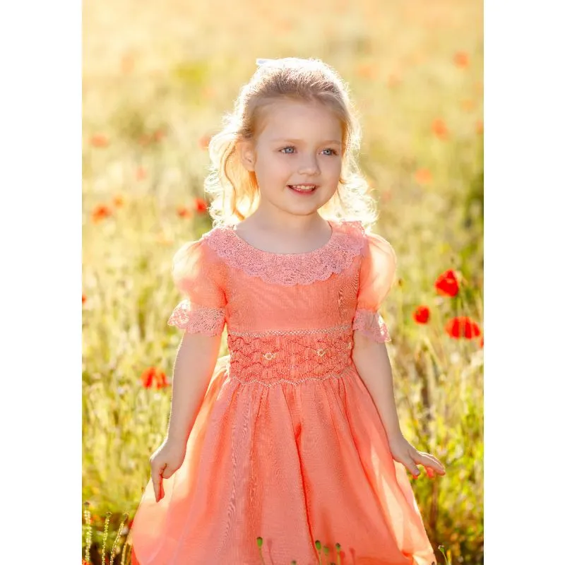 Aurora Royal Chiranthy Hand Smocked Apricot Dress