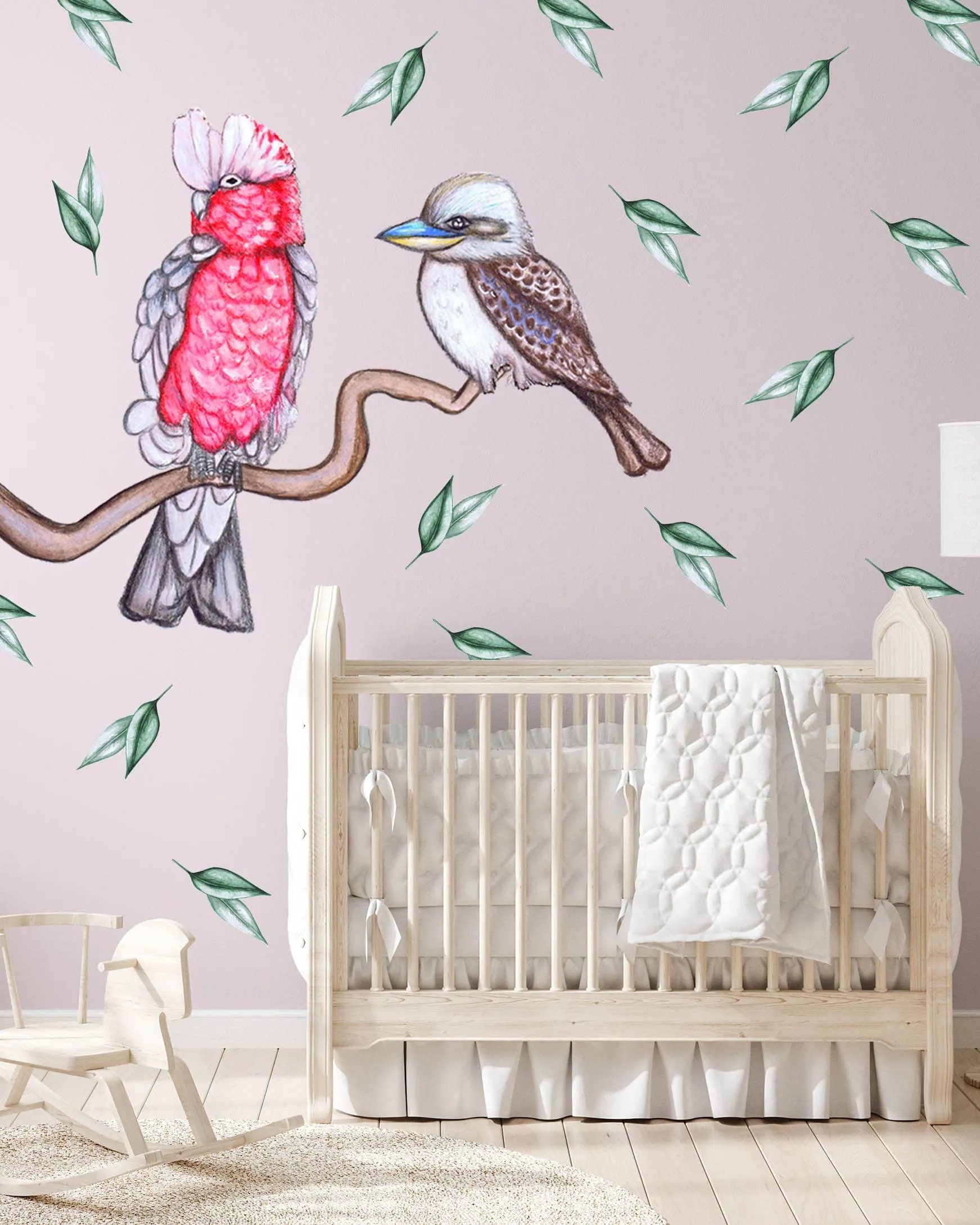 Australian Birds Australian Design Hand Painted Peel & Stick, Removable Wall Decal. Nursery, Kids Playroom, Kids Teens Bedroom