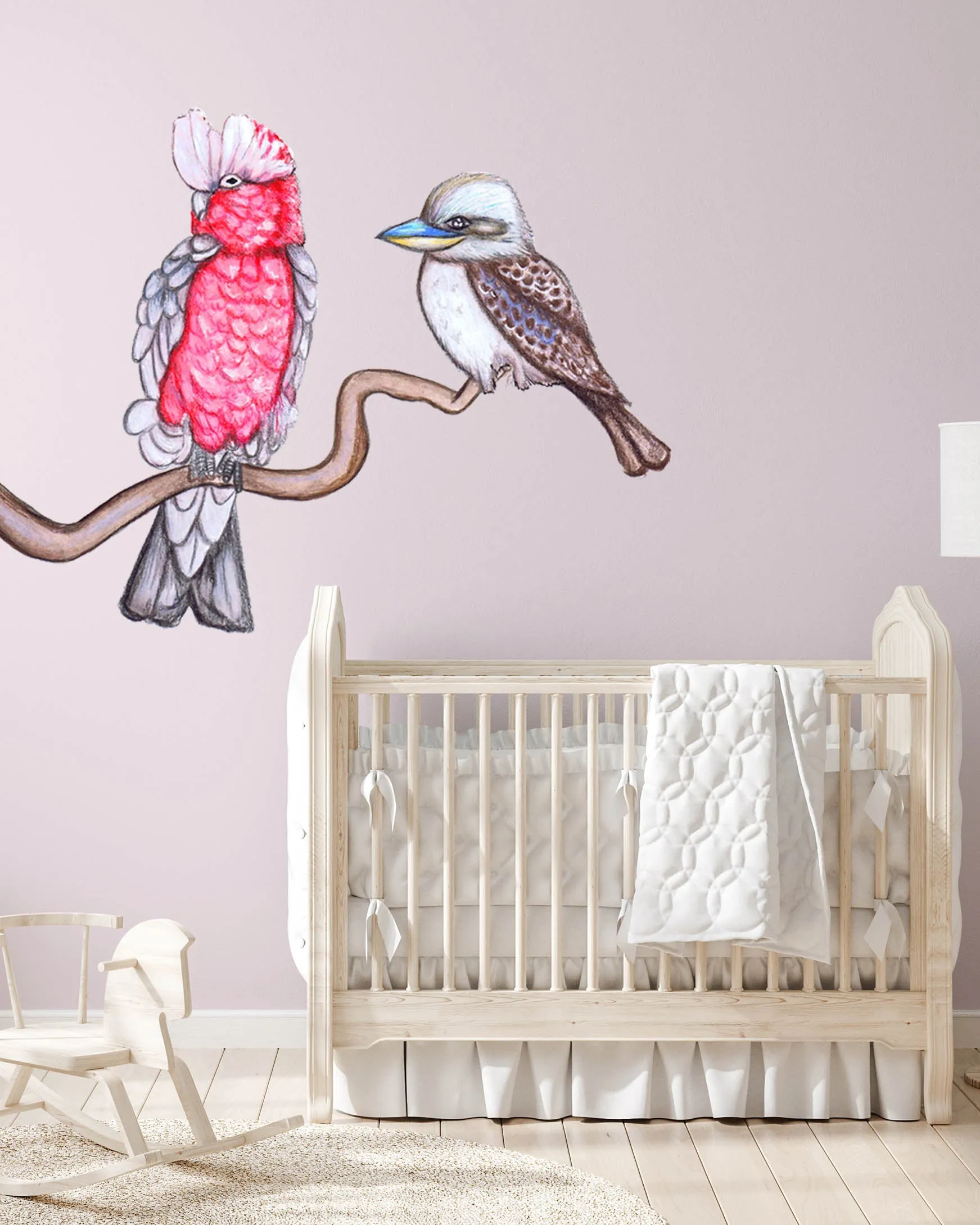Australian Birds Australian Design Hand Painted Peel & Stick, Removable Wall Decal. Nursery, Kids Playroom, Kids Teens Bedroom
