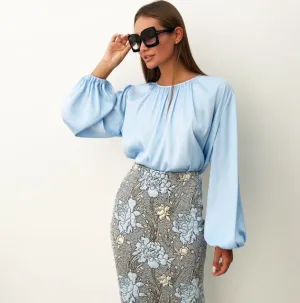 AW18 BABY BLUE SATIN FULL SLEEVE BLOUSE