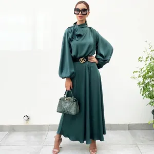 AW19 EMERALD GREEN BALLOON SLEEVE BELTED MAXI DRESS