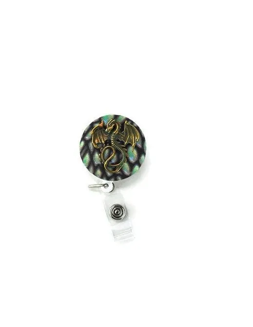 badge reel, green and gold dragon