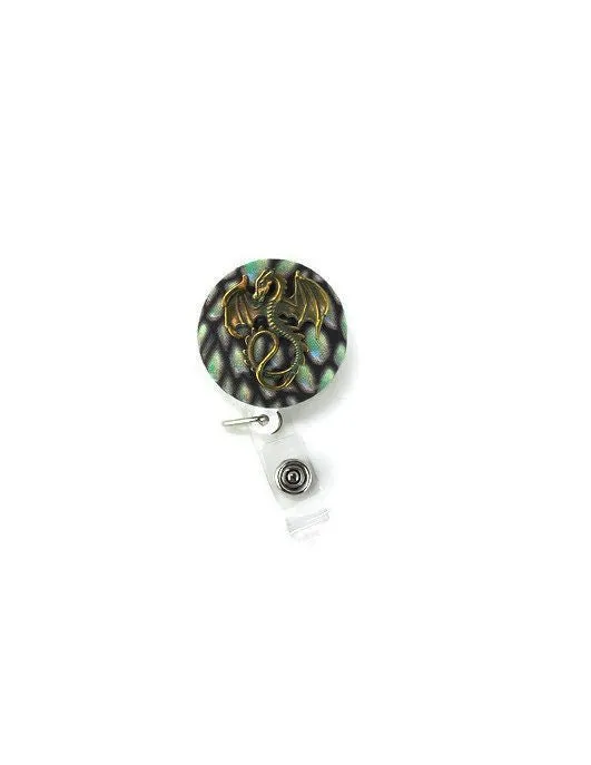 badge reel, green and gold dragon