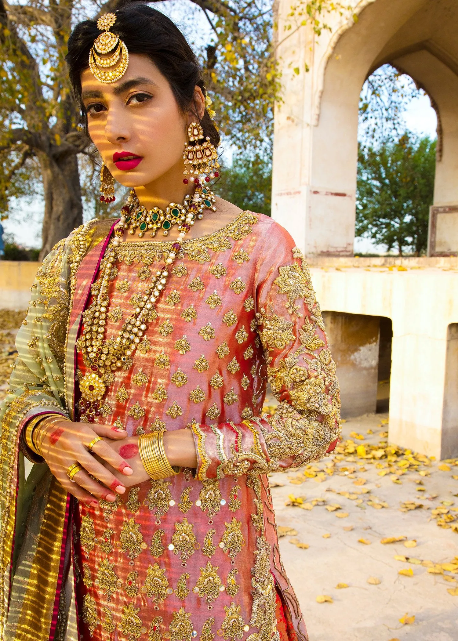 Beautiful embroidered bridal outfit for wedding wear in pink color # B3387