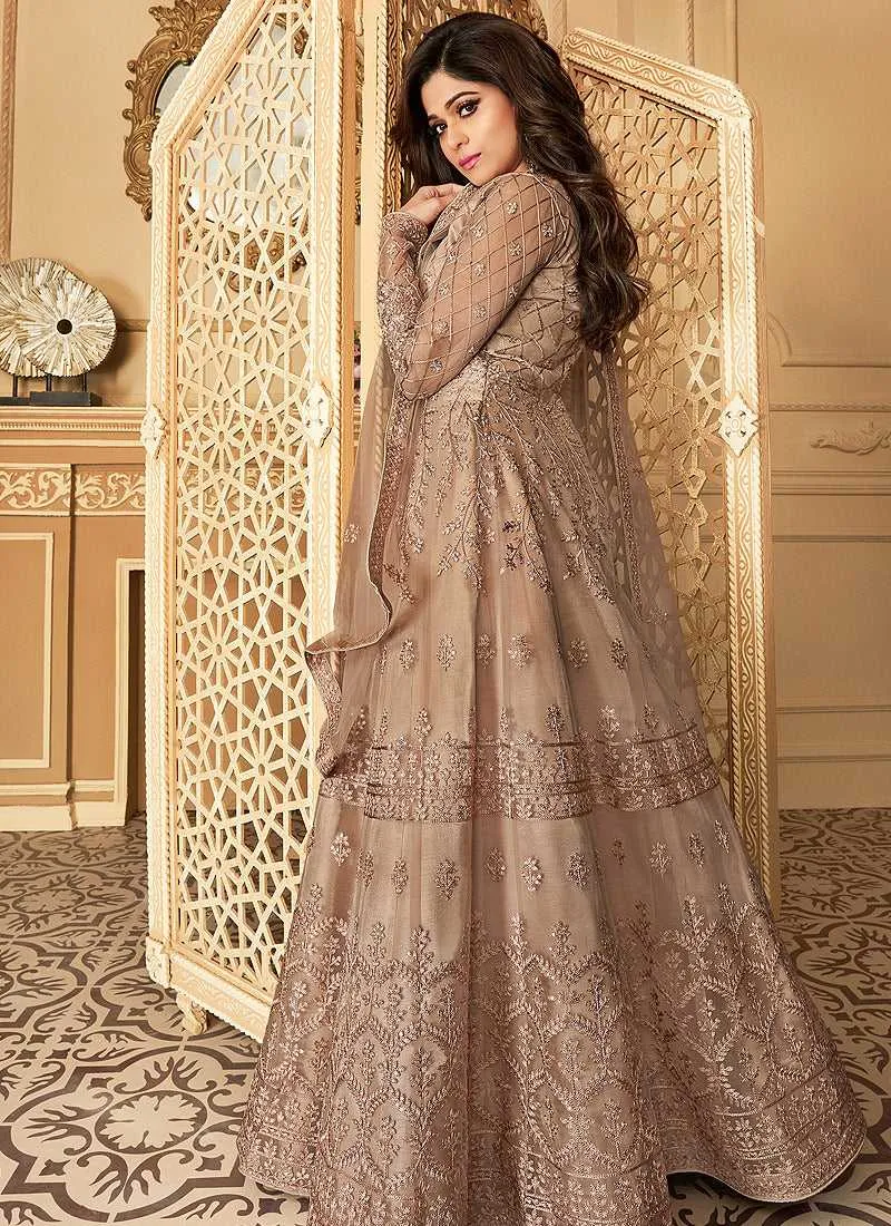 Beige Heavy Embroidered Kalidar Gown Style Anarkali