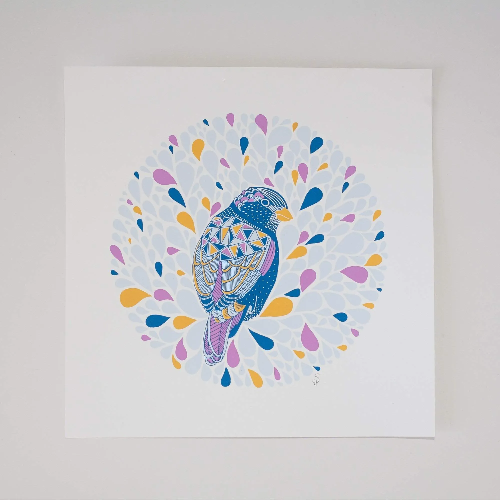 bird art print, colorful bird art, bird nerd art print, folk art bird print