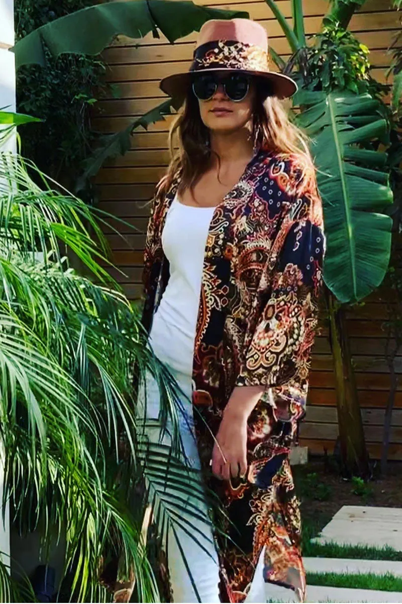 Black and Gold Cashmere Garden Kimono