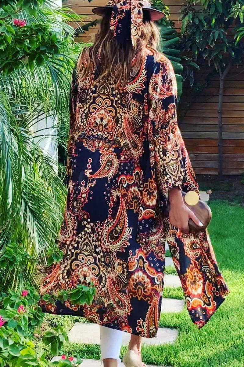 Black and Gold Cashmere Garden Kimono