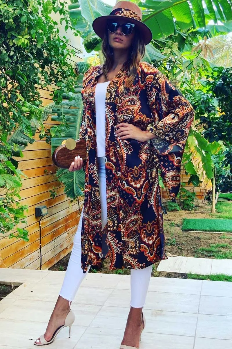 Black and Gold Cashmere Garden Kimono
