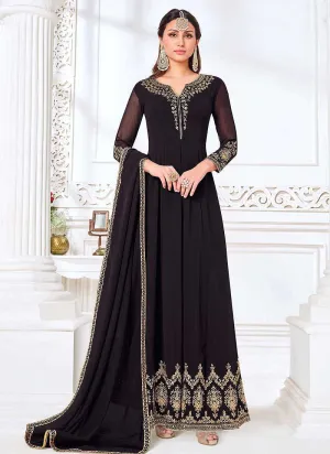 Black Heavy Embroidered Kalidar Anarkali Suit