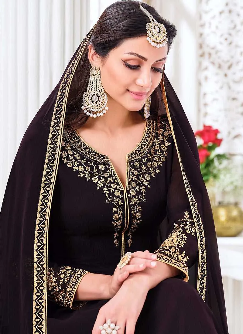 Black Heavy Embroidered Kalidar Anarkali Suit
