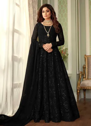 Black Heavy Embroidered Kalidar Anarkali Suit