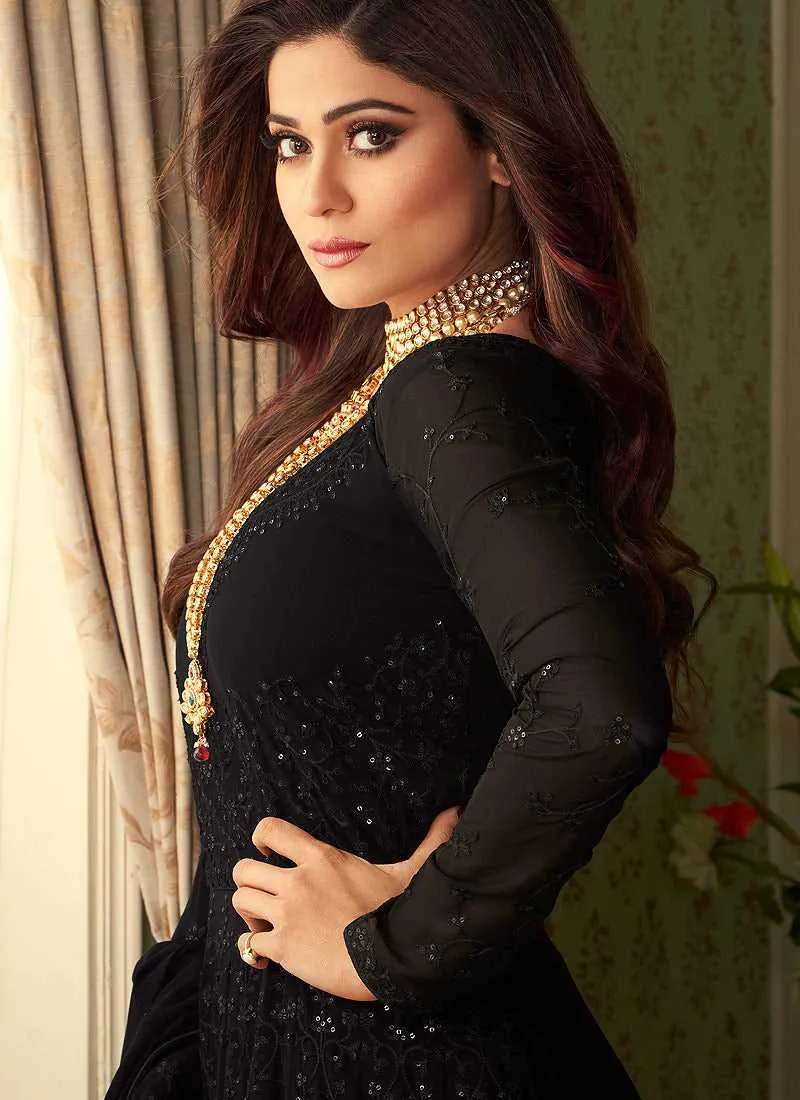 Black Heavy Embroidered Kalidar Anarkali Suit