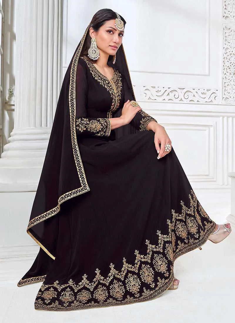 Black Heavy Embroidered Kalidar Anarkali Suit