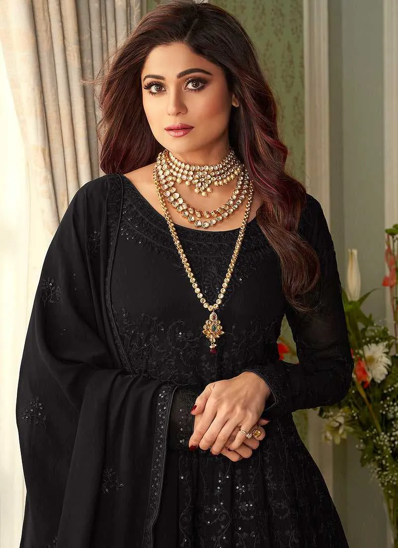 Black Heavy Embroidered Kalidar Anarkali Suit