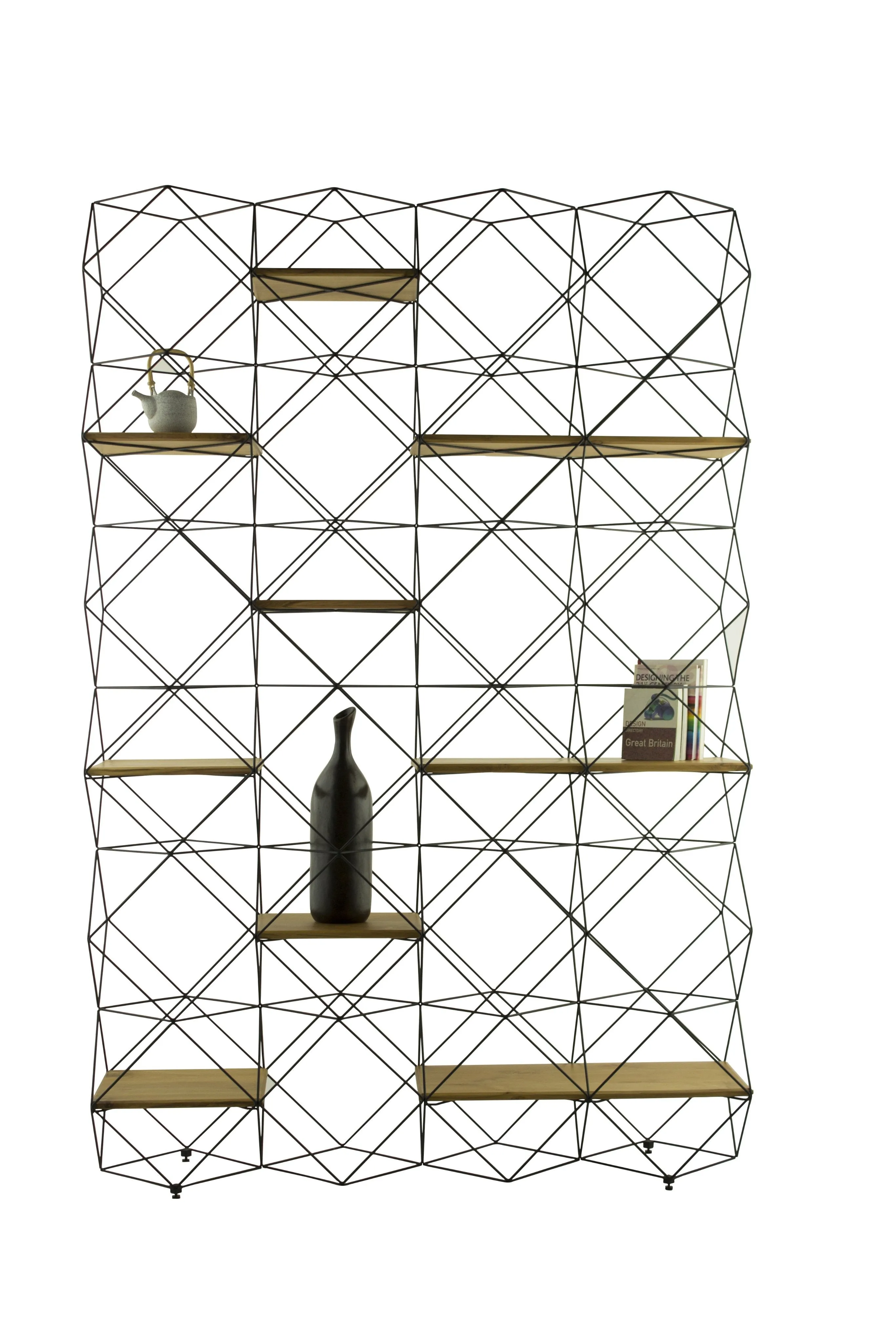 Black Rubic and Teak Wall Display Shelf