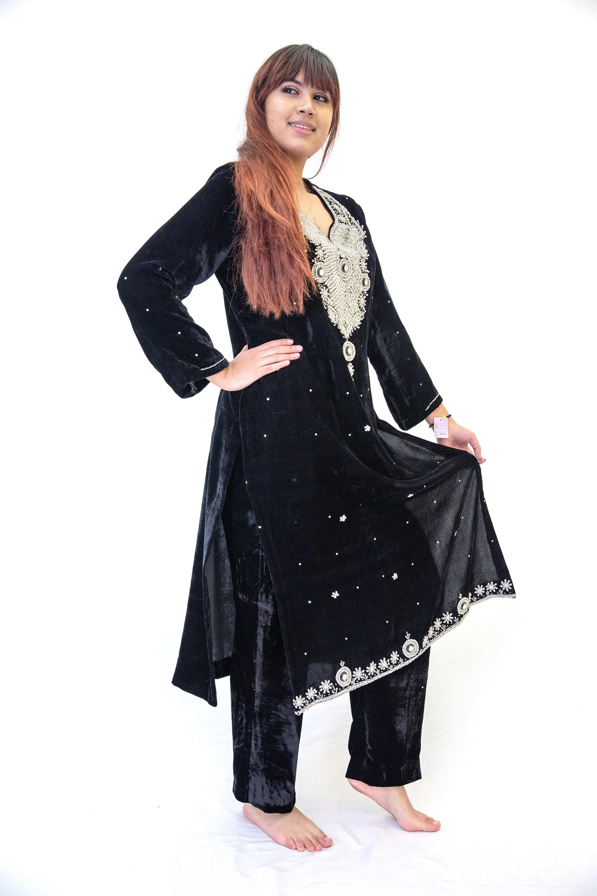 Black Velvet Embroidered Salwar Kameez Suit