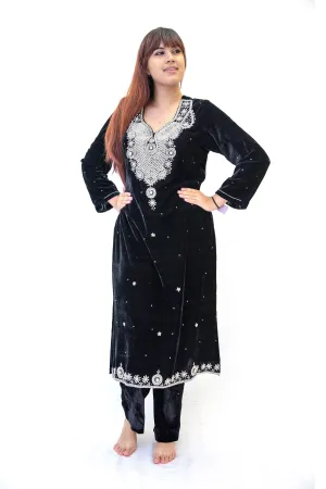 Black Velvet Embroidered Salwar Kameez Suit