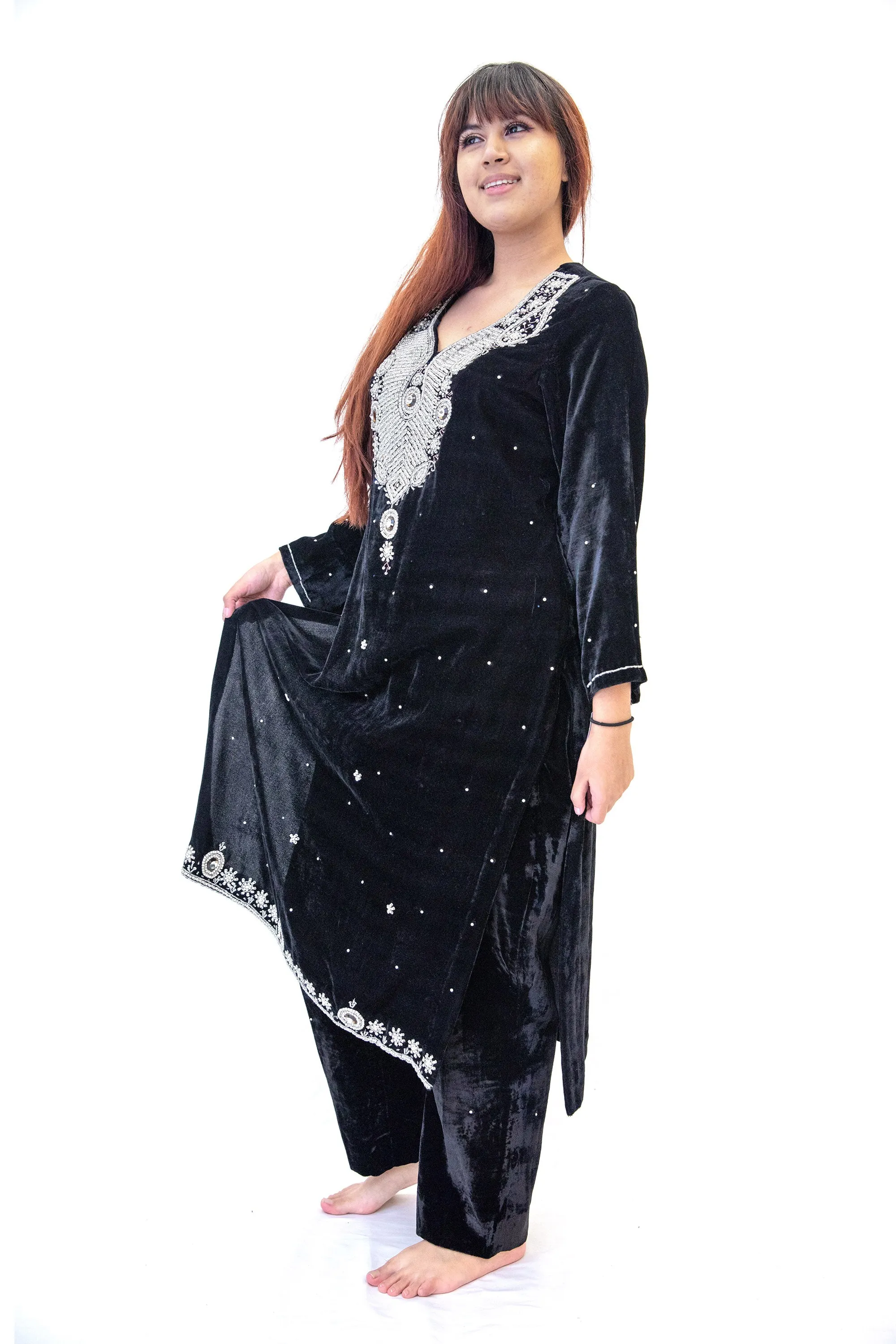 Black Velvet Embroidered Salwar Kameez Suit