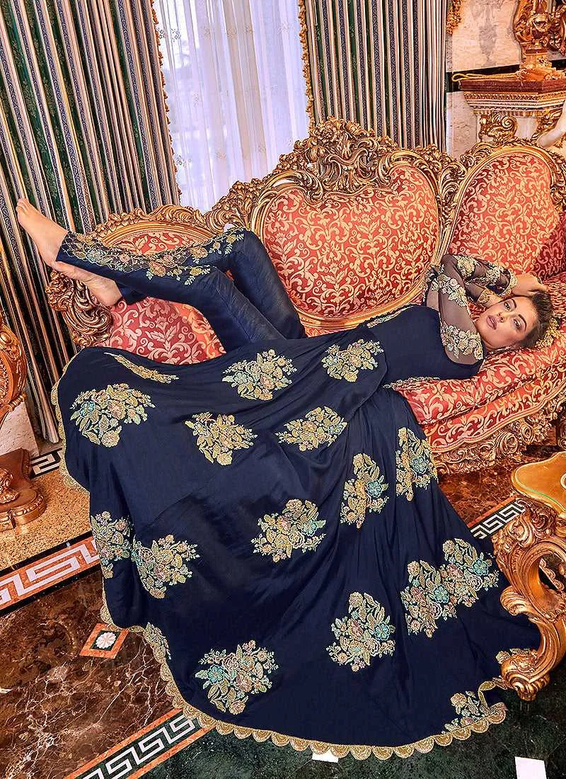 Blue and Gold heavy Embroidered Anarkali