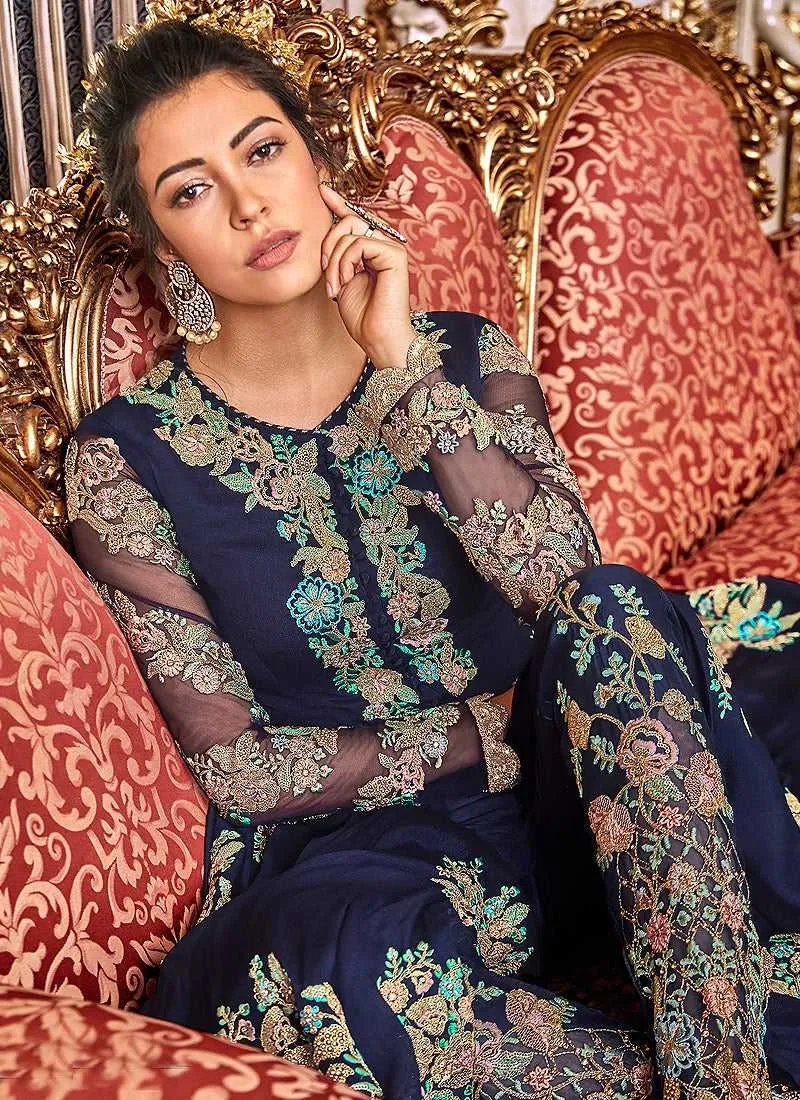 Blue and Gold heavy Embroidered Anarkali