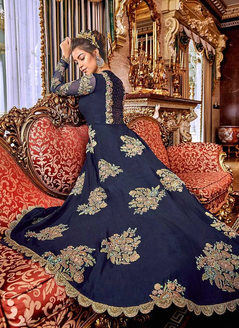 Blue and Gold heavy Embroidered Anarkali