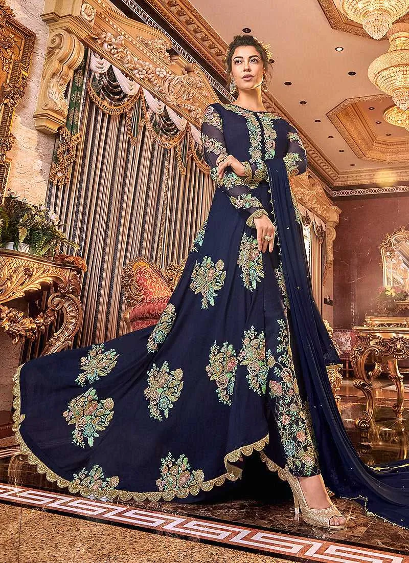 Blue and Gold heavy Embroidered Anarkali