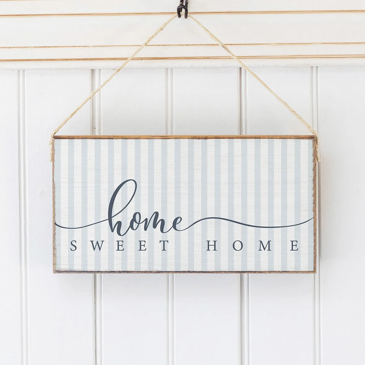 Blue and White Striped Home Sweet Home Twine Hanging Sign