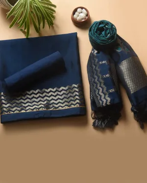Blue Chanderi Silk Woven Unstitched Suit Fabric Set With Chanderi Silk Dupatta