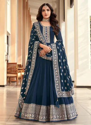 Blue Embroidered Designer Anarkali Suit
