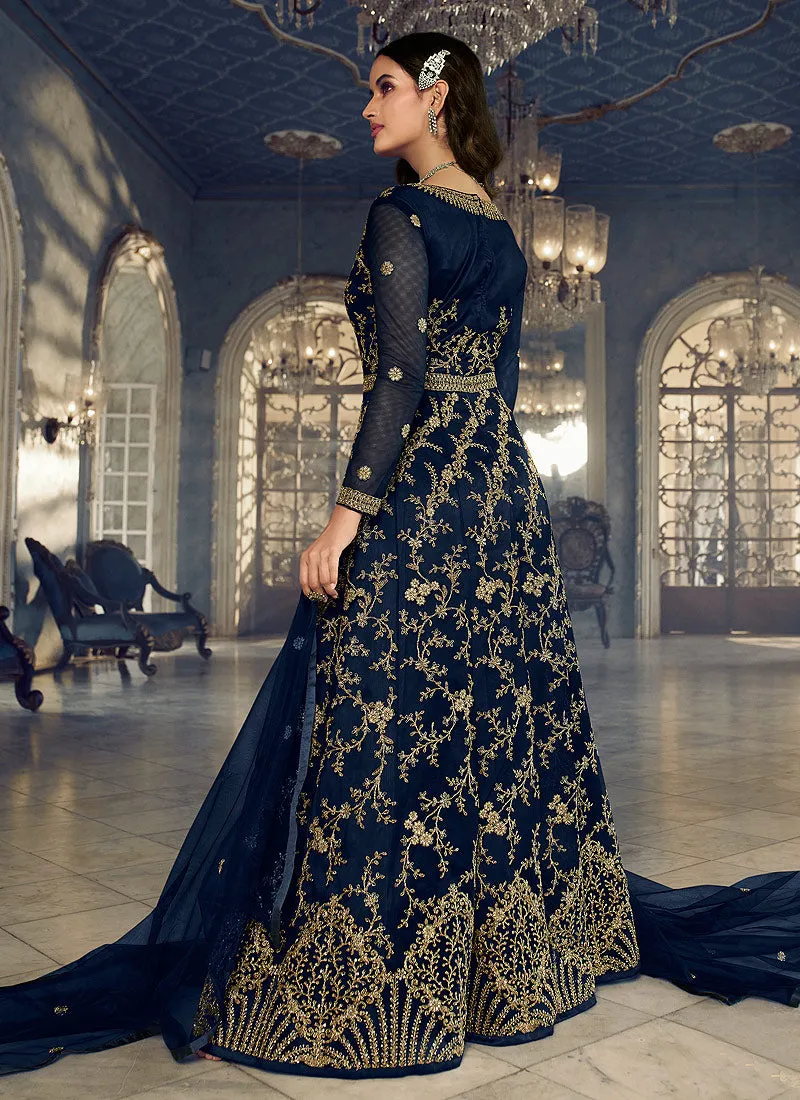Blue Floral Heavy Embroidered Gown Style Anarkali