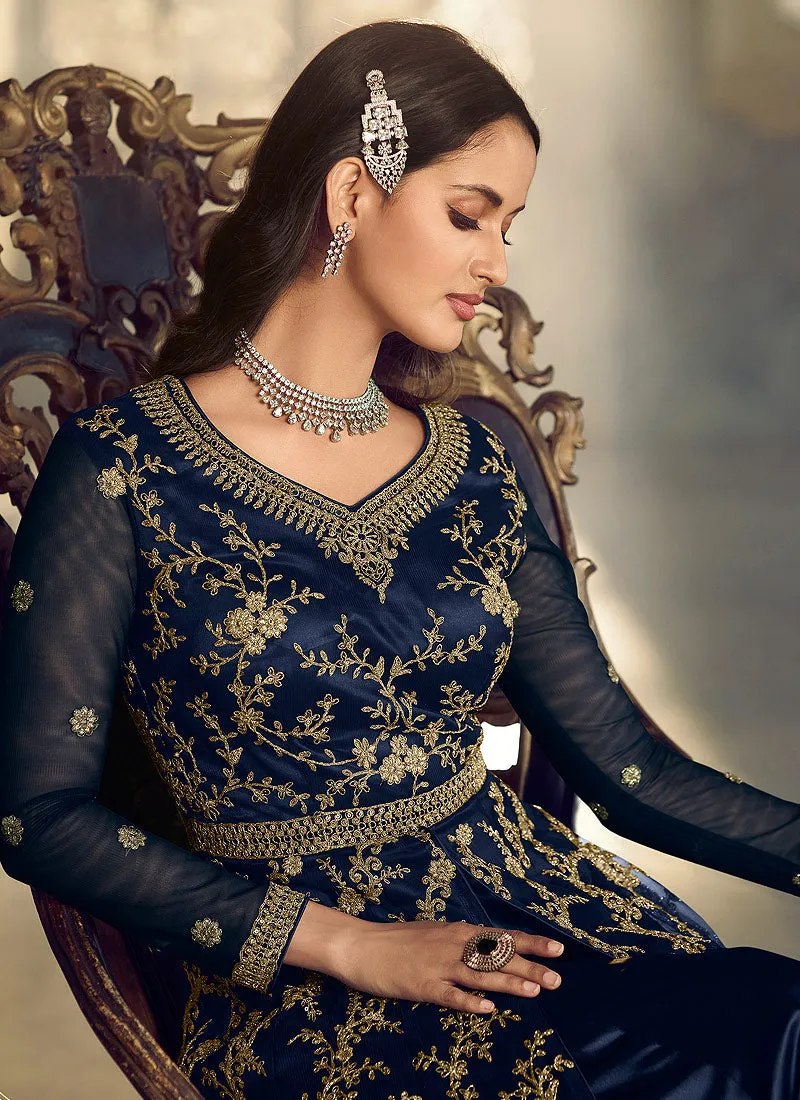 Blue Floral Heavy Embroidered Gown Style Anarkali