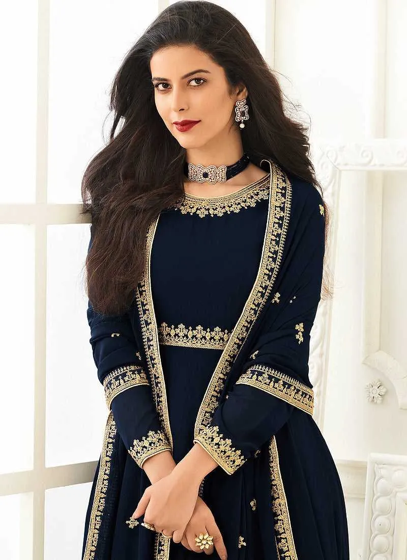 Blue Heavy Embroidered Gown Style Anarkali