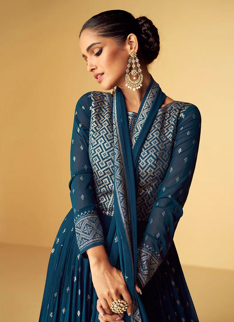 Blue Heavy Embroidered Kalidar Anarkali